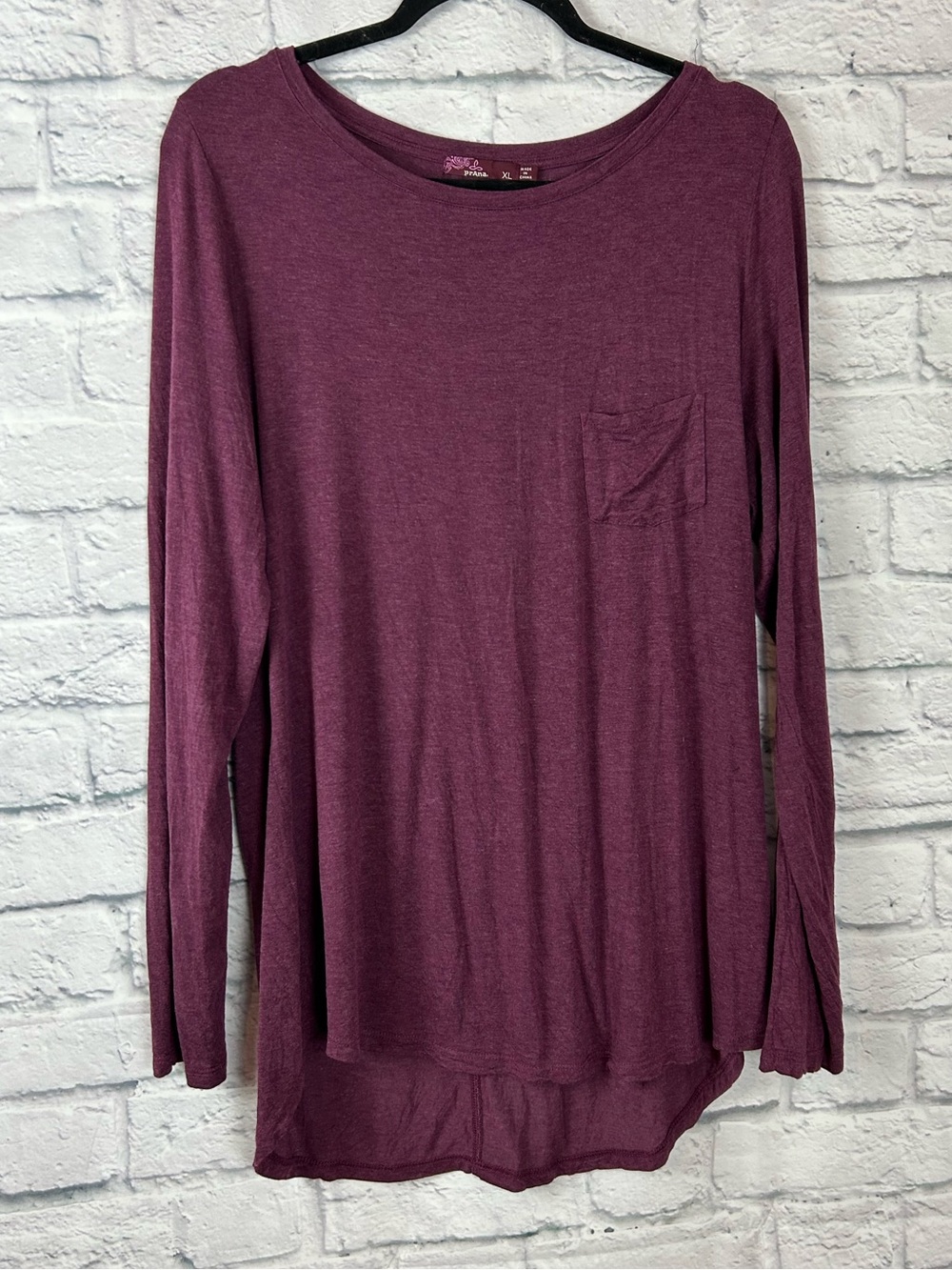 prAna XL Purple Modal Long Sleeve Tunic Top High Low Hem Pocket